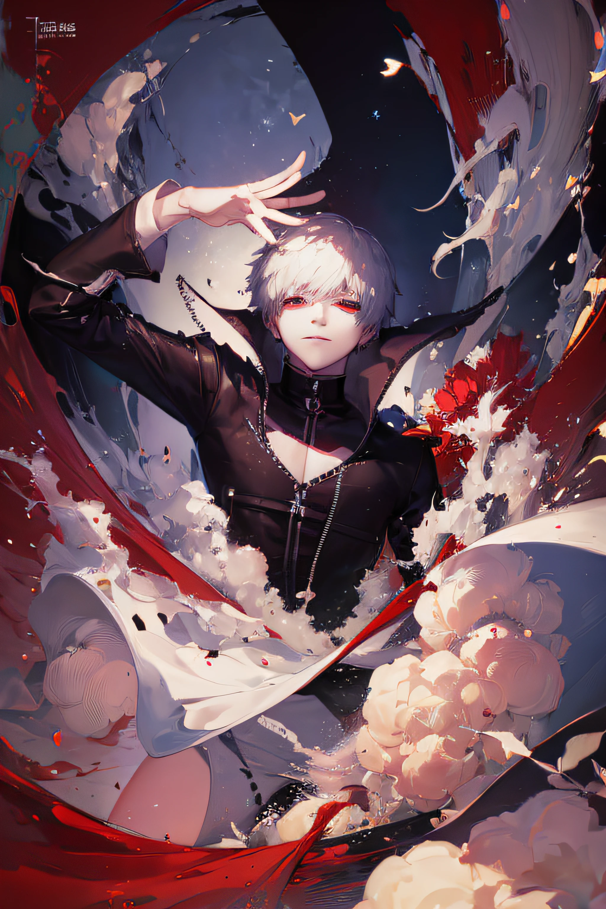 kaneki_ken from tokyo ghoul anime,smirk,(masterpiece,best quality,hd),line art,illustration,smirk,kawacy