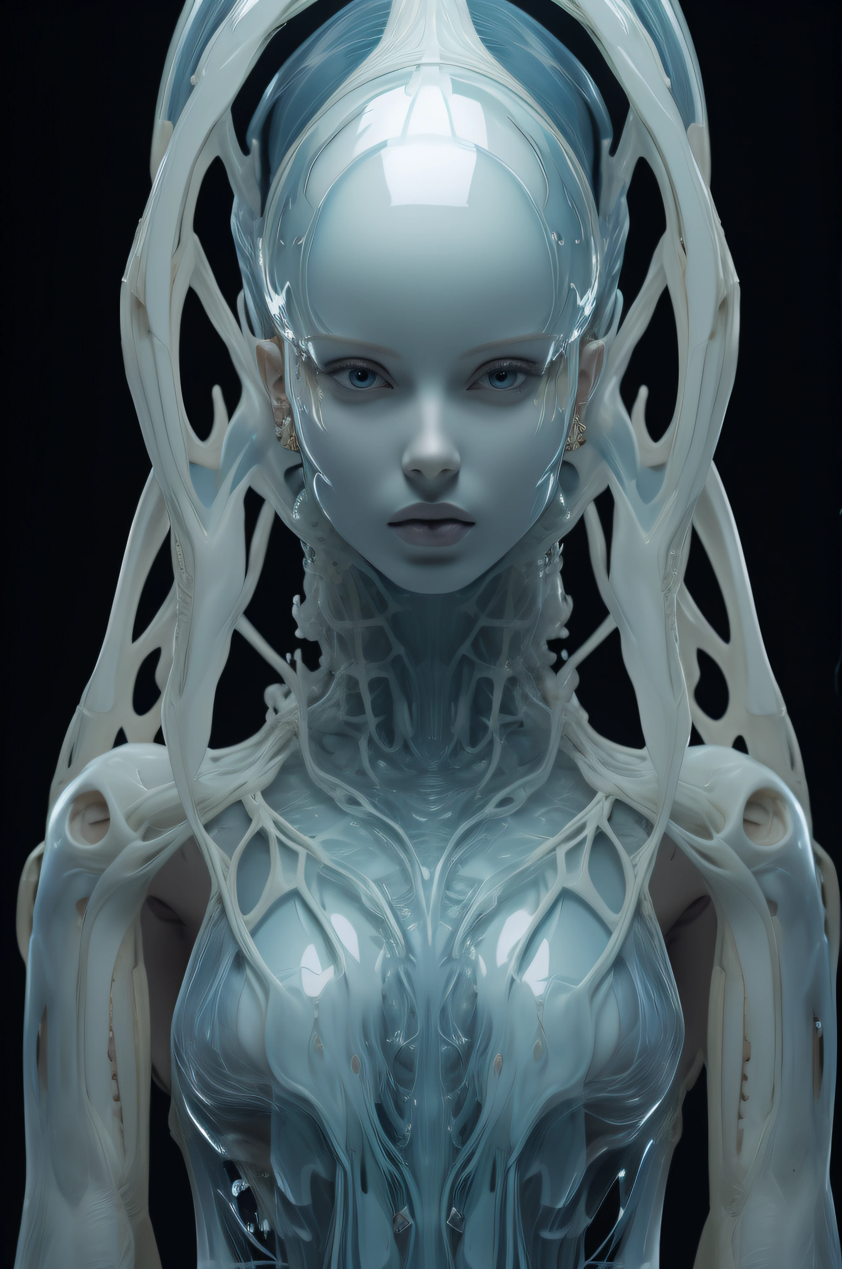 A close up of a woman with a futuristic headpiece and a body - SeaArt AI