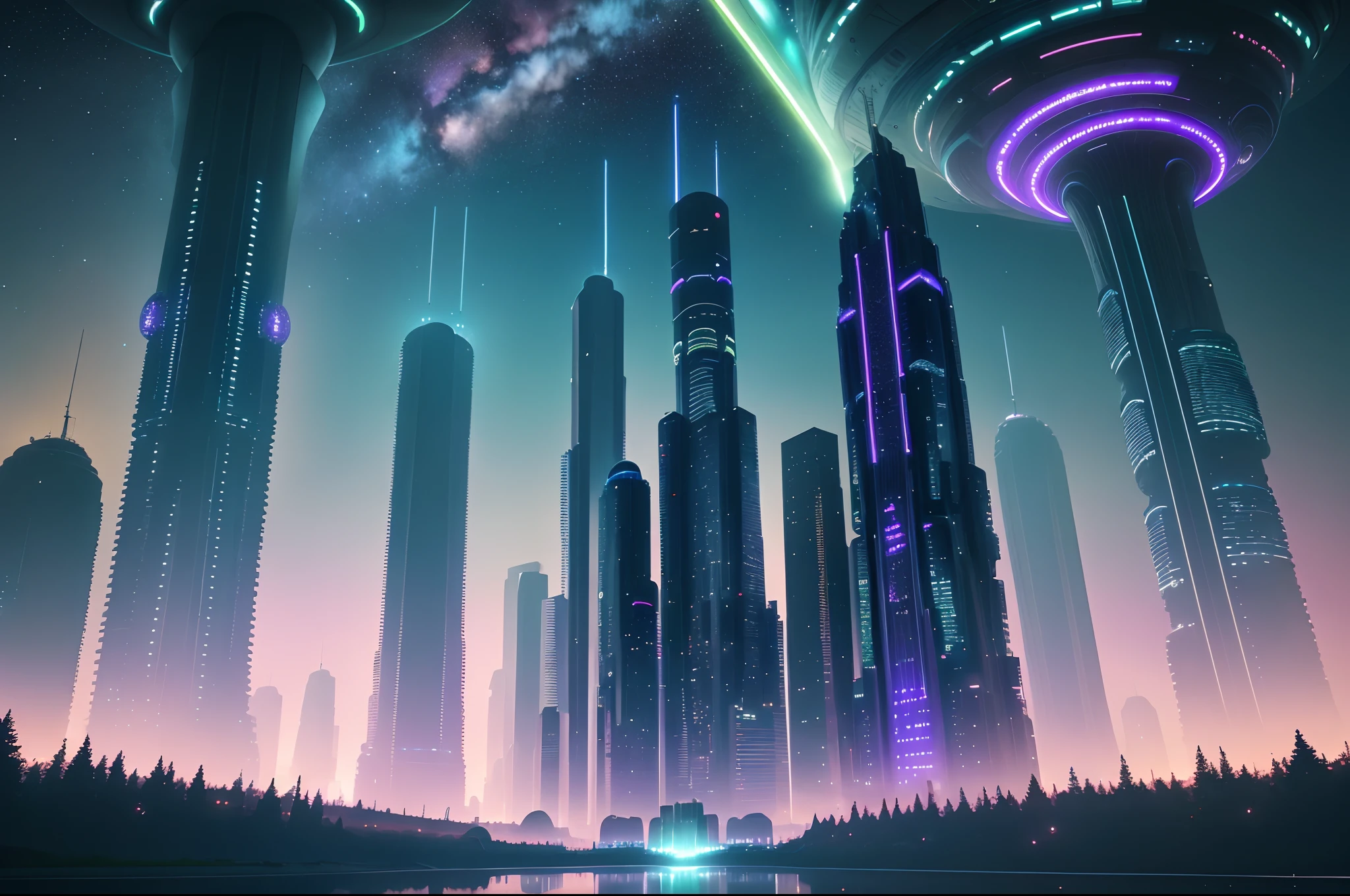 Futuristic city with futuristic lights and futuristic skyscrapers in ...