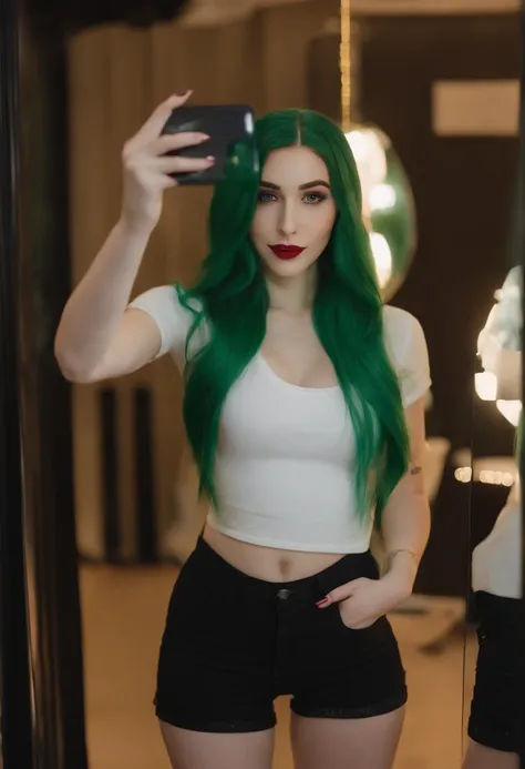 Araffe with green hair taking a selfie in a mirror - SeaArt AI