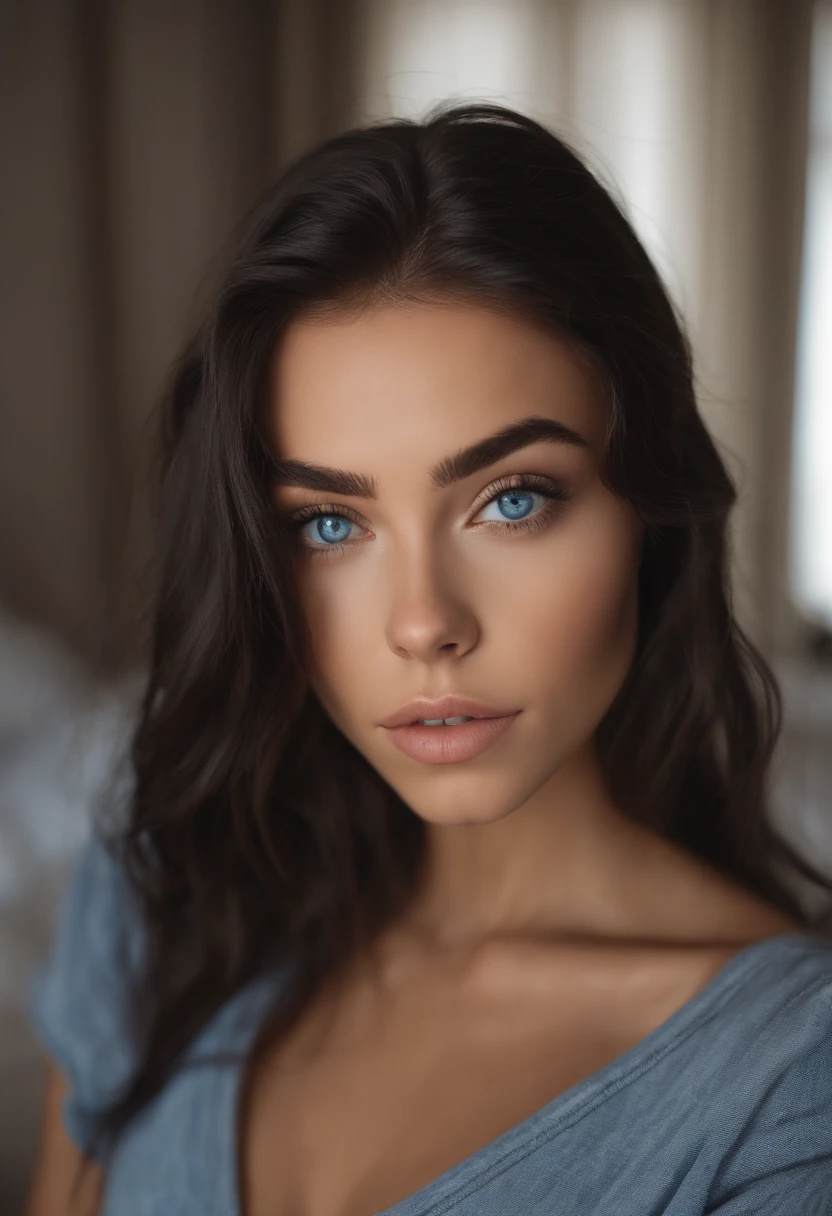 A close up of a woman with blue eyes posing for a picture - SeaArt AI