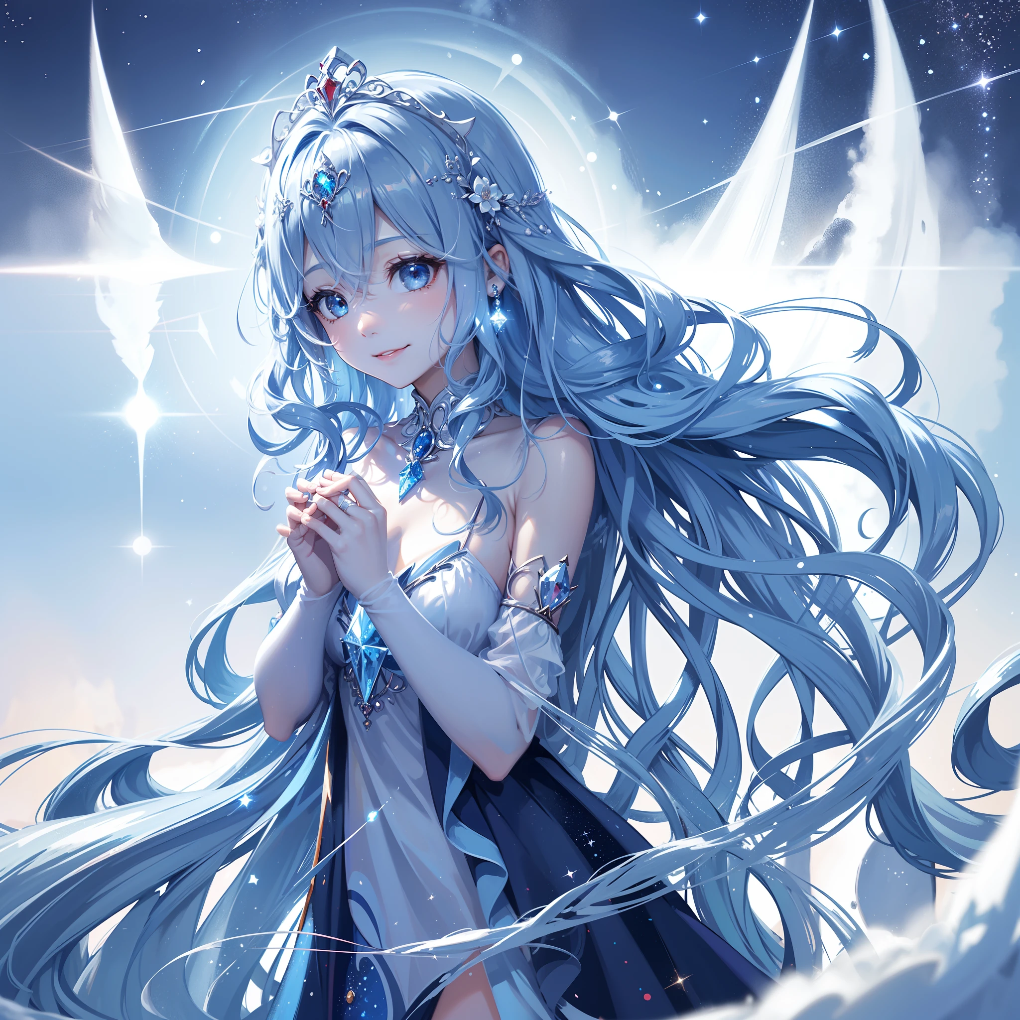 Anime girl with long blue hair and a star crown - SeaArt AI