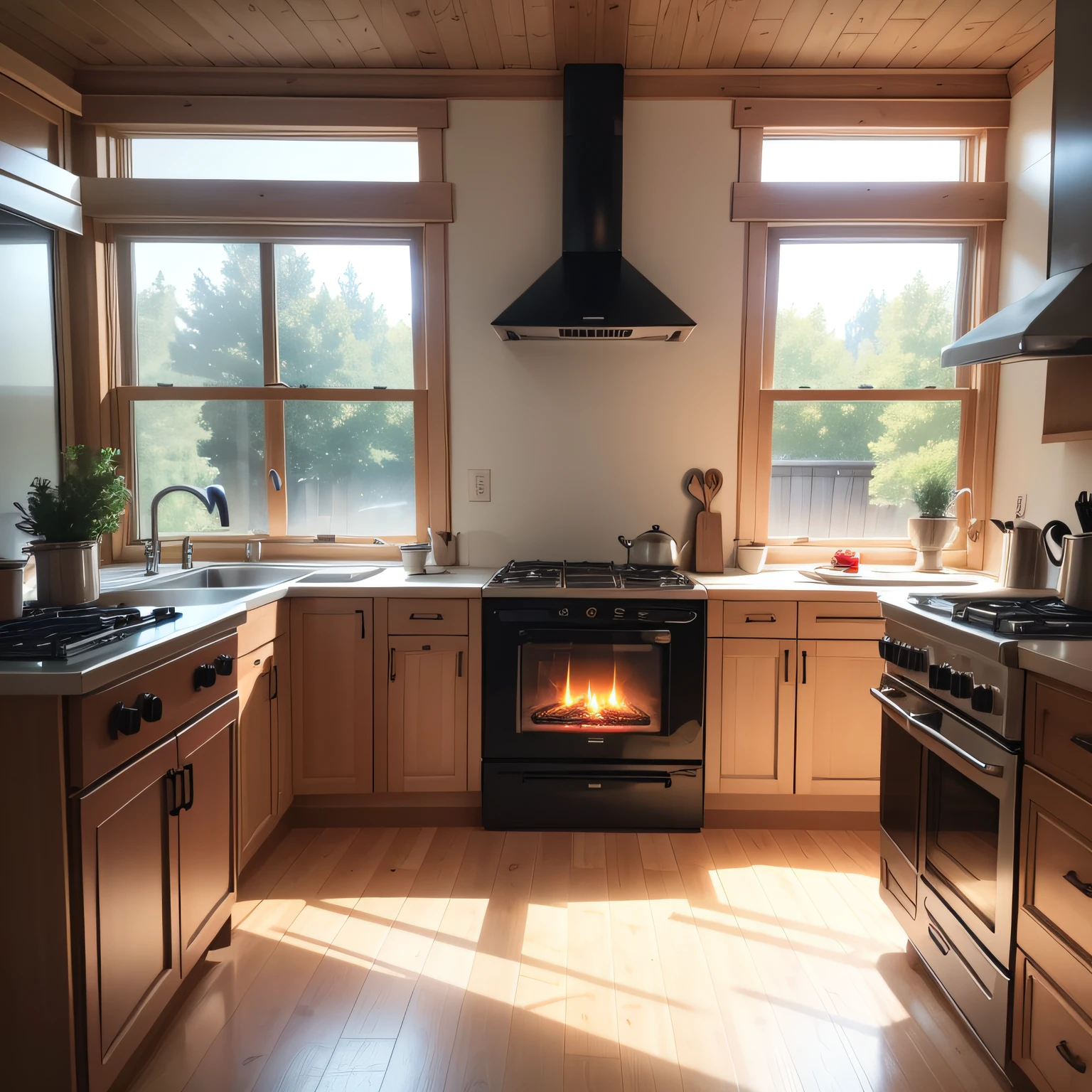 Window behind stove with WIND SeaArt AI