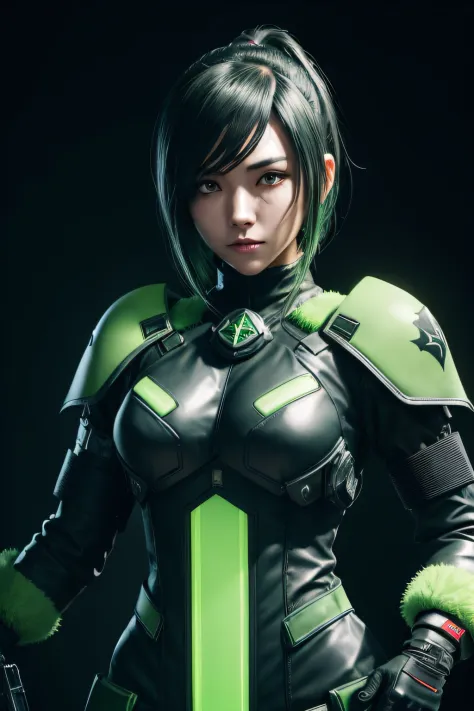 beautiful japanese young woman, extreme detailed, bodysuit, gloves, belt, thigh boots, (valorantViper:1.2), bodysuit, gloves, belt, thigh boots, respirator, looking at viewer, face, portrait, close-up, green, slender, (combat ready stance), (tactical outfi...