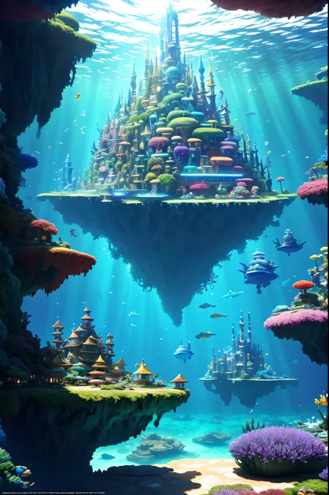 Ultrawich fantasy world painting, underwater world, Atlantis, science fiction, lighting, Studio Ghibli, Unreal Engine, epic comp...
