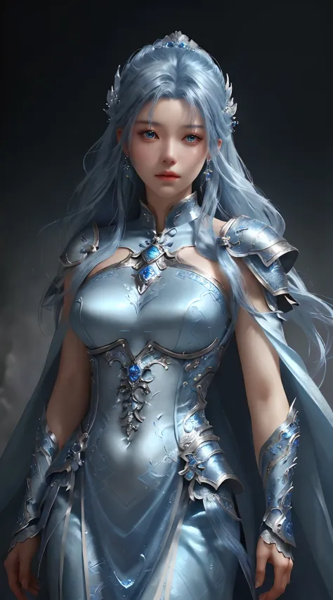 a close up of a woman in a silver and blue dress, chengwei pan on artstation, by Yang J, detailed fantasy art, stunning characte...