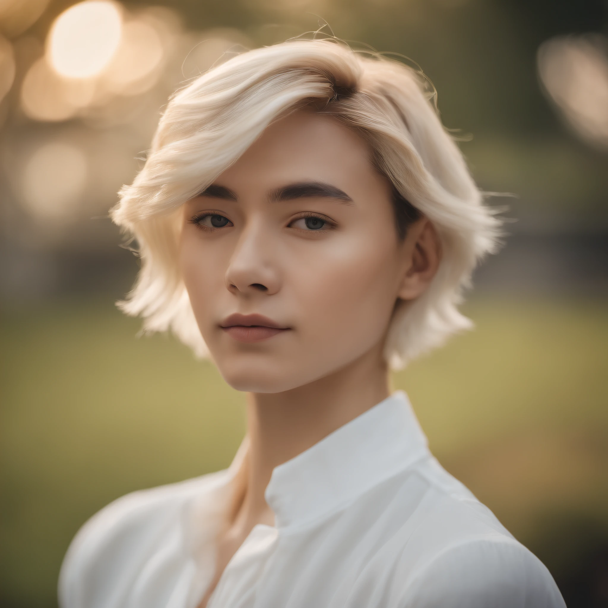 A close up of a woman with a white shirt and blonde hair - SeaArt AI