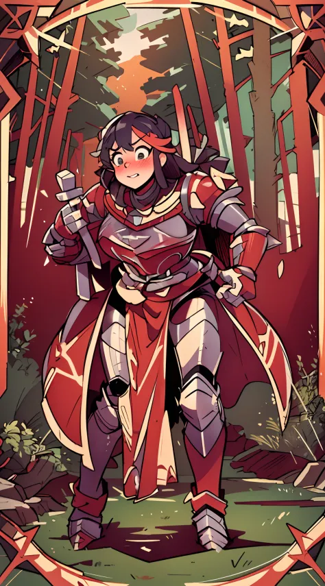 Heavy knight armor, thick bulky knight armor, heavily armored, bulky armored thighs, body encased in knight armor, looking at viewer blushing, flustered and confused