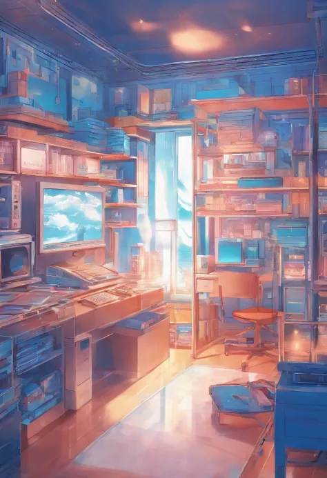 anime backgrounds boy room blue child of the 90s, ring lighting, cinemactic, 8k, fotorrealista, atmosfera
