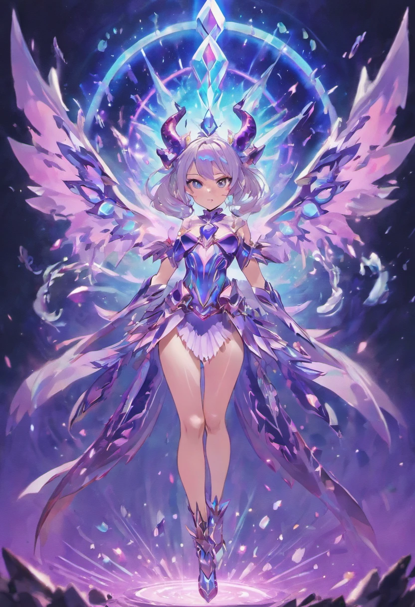 Demon Princess, full body, female character demon, demon armor, intricate, elegant, highly detailed, blue eyes, dark white hair, digital painting, artstation, perfect body, holographic glow, light particles, raytraced, alchemist room with colorful potions, concept art, magic energy wings, smooth, sharp focus, illustration, 8k, floating colorful crystals,