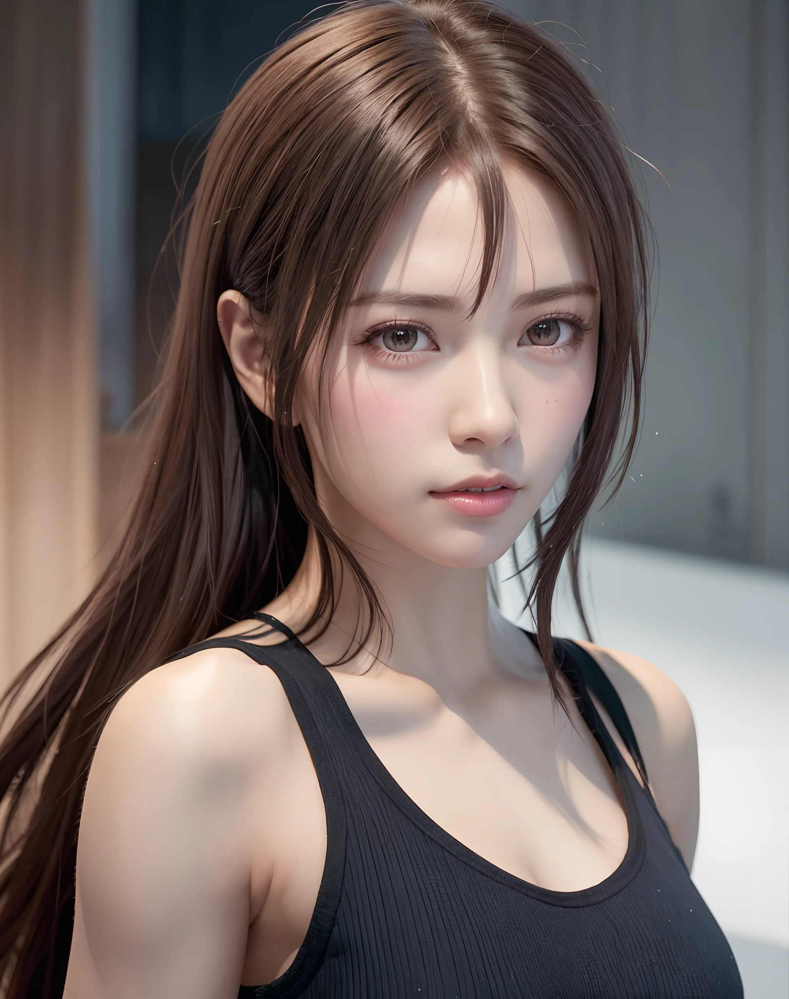 high quality picture, masutepiece, detailed hair texture, Detailed skin texture, Detailed Cloth Texture, 8K, Add fabric details, ultra detailed skin texture, ultra detailed photographic, Skin pores, Portrait of a girl, Wear a tank top, Add cloth details, High Ski...