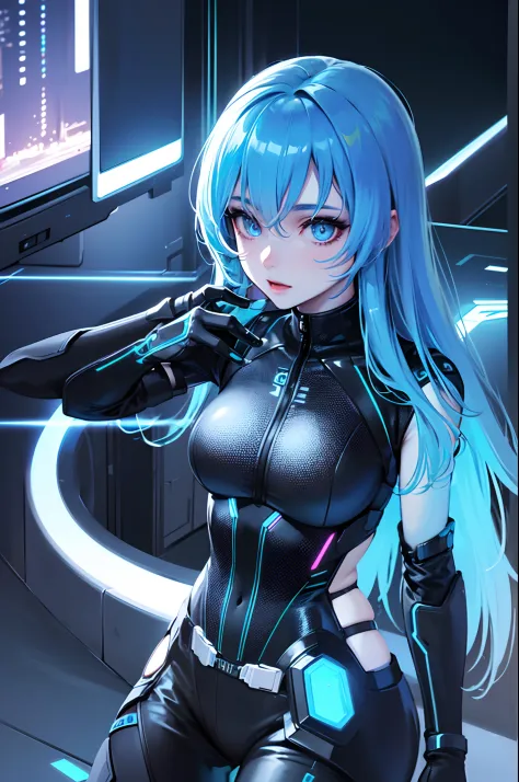 (best quality,highres:1.2), ultra-detailed, (realistic:1.3), cyberpunk, futuristic, portrait, shiny revealing latex outfit, cybe...