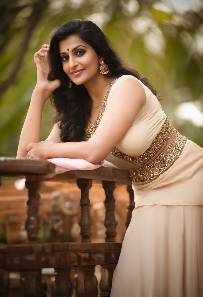 Anupa kakkar in a beige dress posing for a photo - SeaArt AI