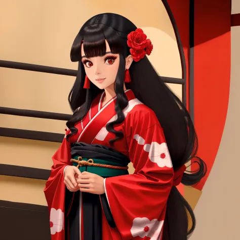 Elfa, cabelo vermelho, kimono preto