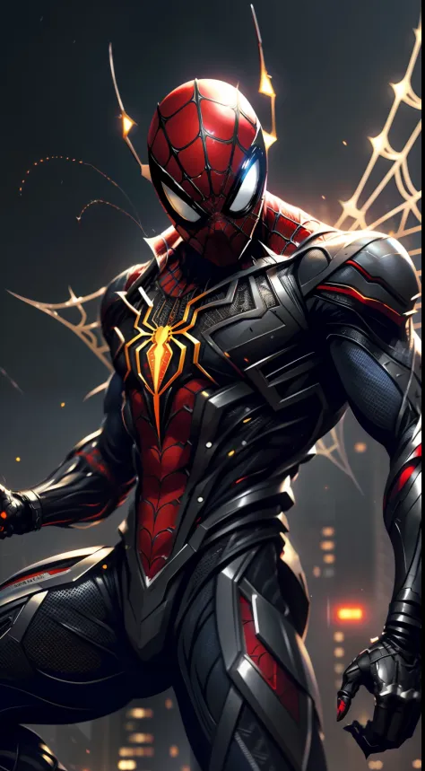 Spider-Man Cyborg" He wears a metallic mesh suit with an electronic circuit spider emblem. His mask has a digital visor and metal wings that unfold in the shape of spider legs.. Uses cobweb-triggering devices and retractable claws on his hands. Combine cyb...