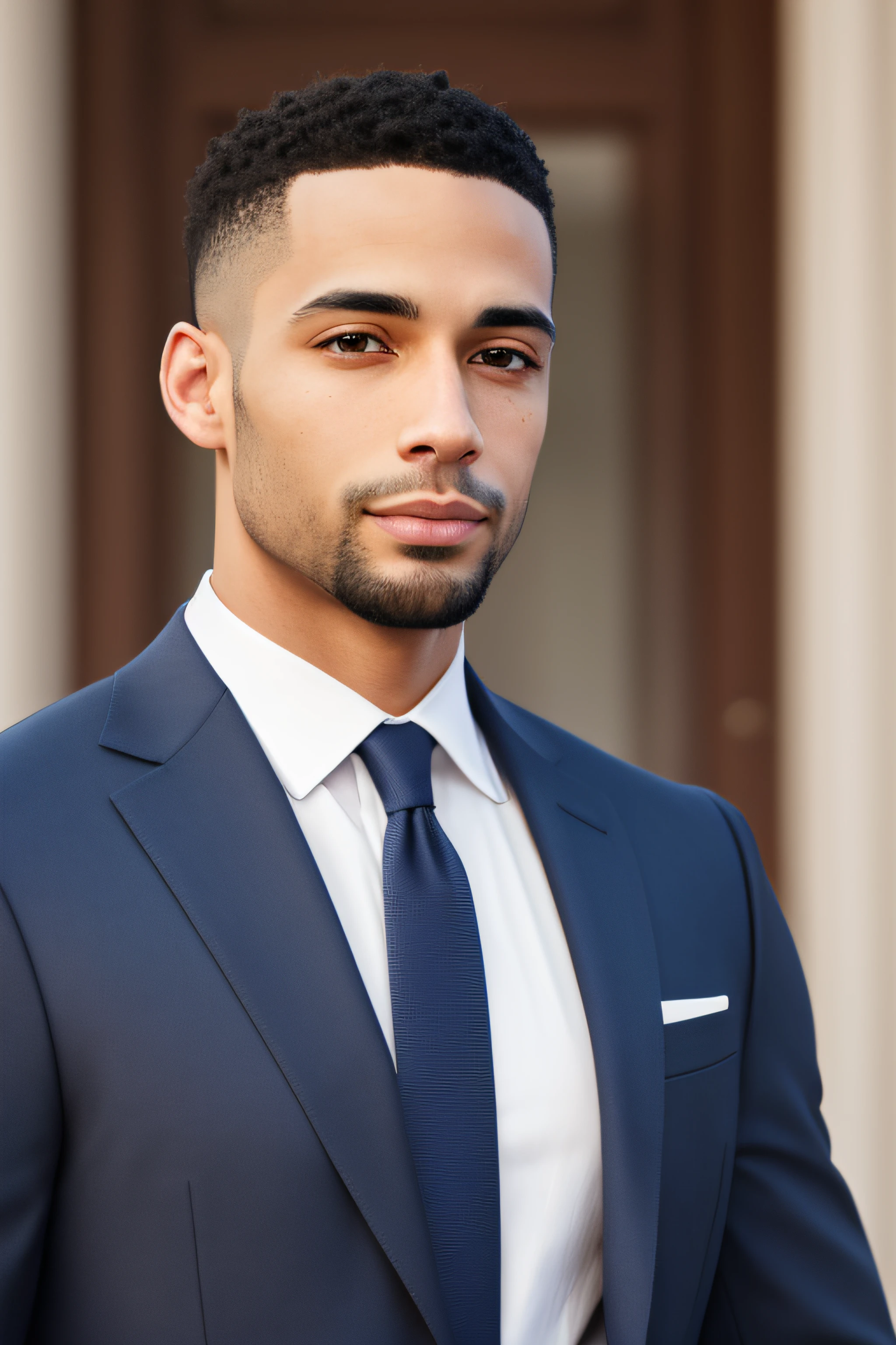 Arafed man in a suit and tie standing outside of a building - SeaArt AI