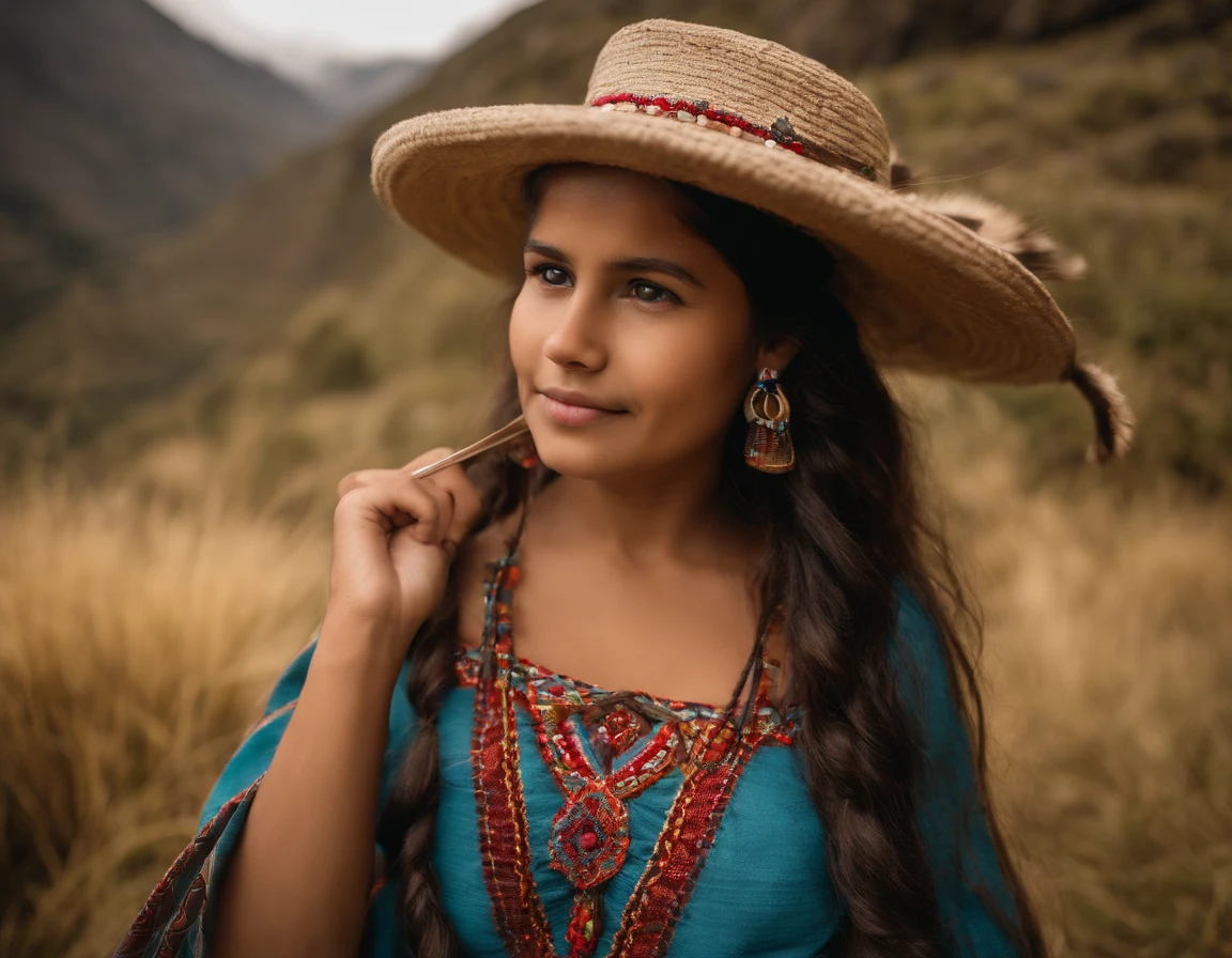 A close up of a woman wearing a hat and a blue dress - SeaArt AI