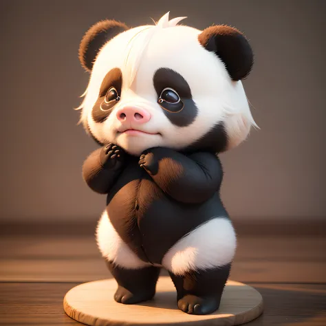 ​masterpiece、top-quality、ultra-detailliert、(Chibi Panda's Daughter:1.2)Charming chibi animation of cute pandas featuring pig ears and pig nose,(Chibi 3D): 1.3, (A detailed face:1.2), (Standing posture:1.1), Randomly generated backgrounds,Jumping