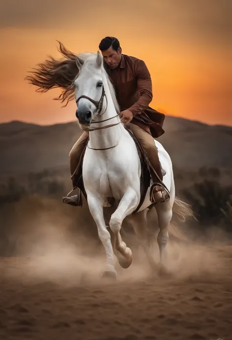 Hombre arafed montando un caballo blanco en una zona desértica - SeaArt AI