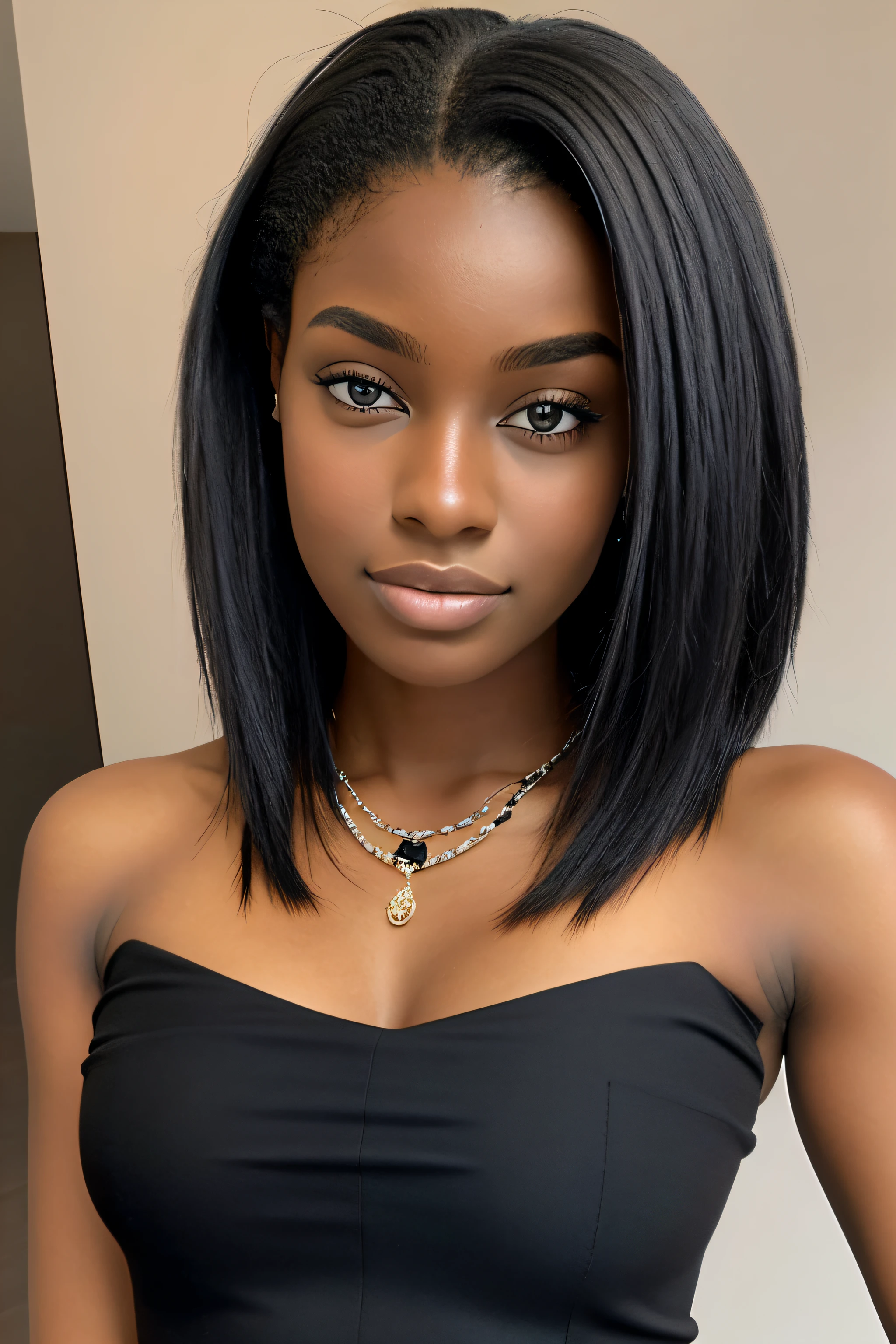 1fille dans, 19 ans, seulement, africaine, cheveux longs, Colossal, Regarder le spectateur, cheveux noir, bare shoulders, yeux bleu, bijoux, corps entier, un collier, off shoulders, Chandails, Realstic, Un sexy