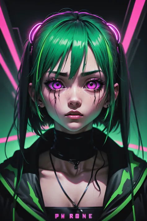 anime phonk horror album cover for love song with neon green colors ...