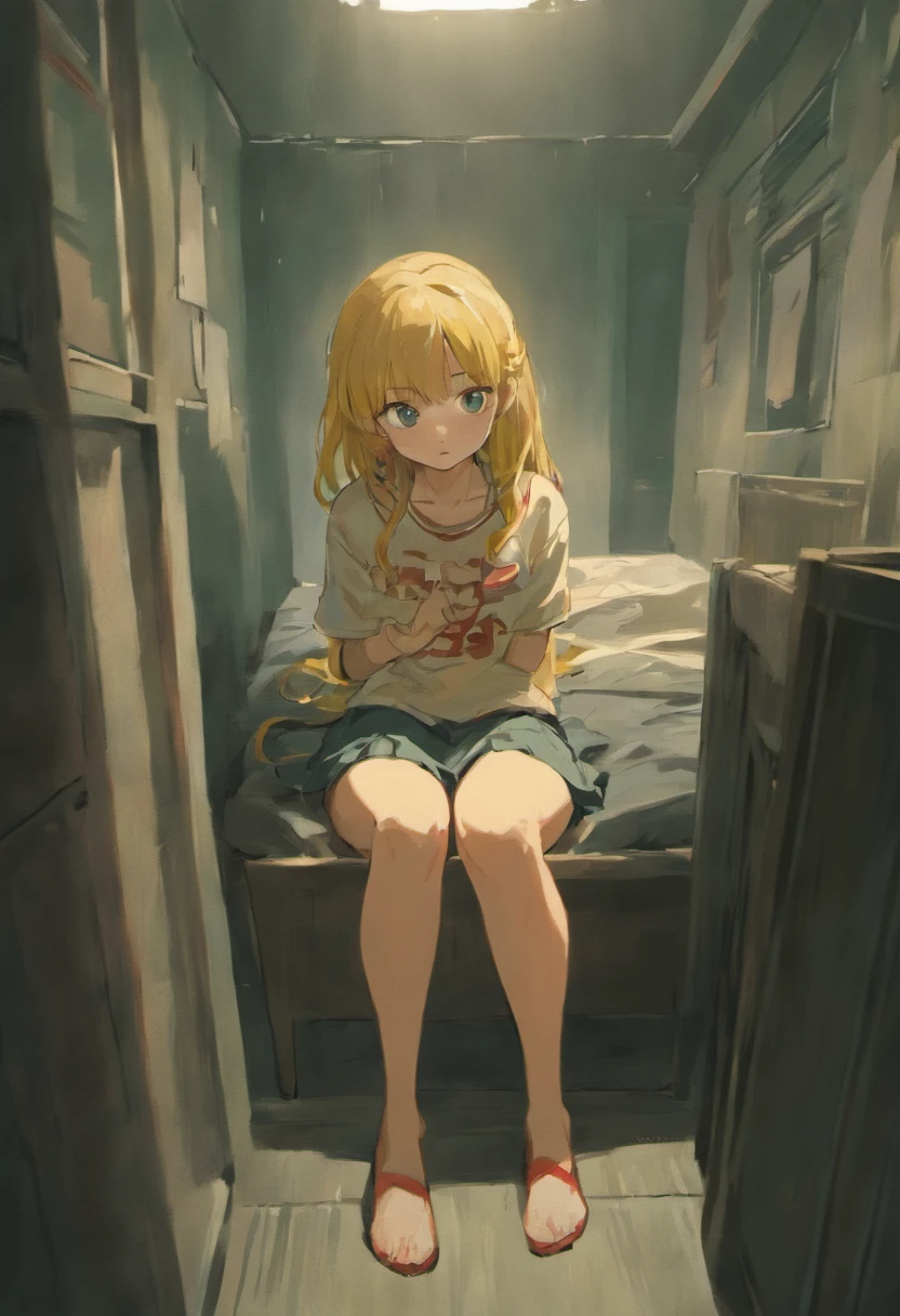 Anime girl sitting on a bed in a small room - SeaArt AI