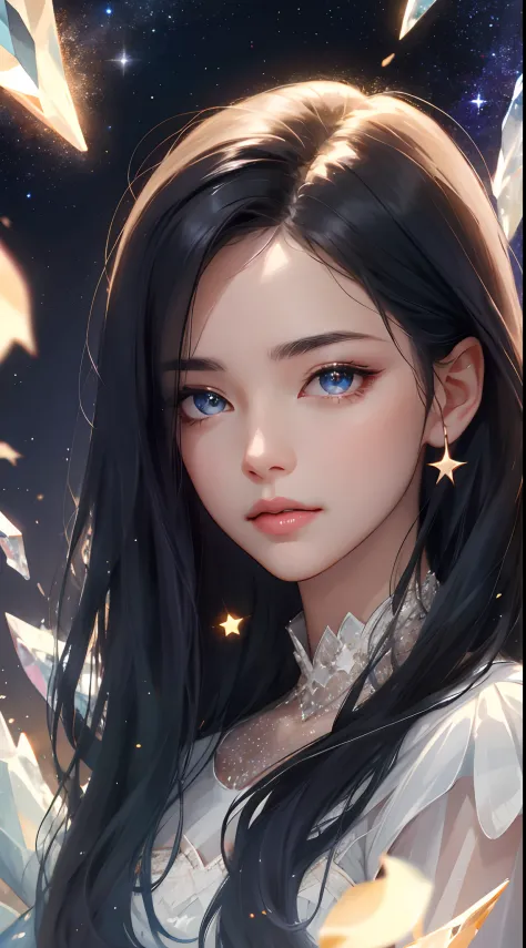high high quality，tmasterpiece，Delicate facial features，Delicate hair，Delicate eyes，Girl eye details，Long eyelashes，gem-like eyes，Crystal texture，Glazed texture，Onyx texture，bright，glitters，high light，Gradient，Iris gradient，Beautiful pupils，There are river...