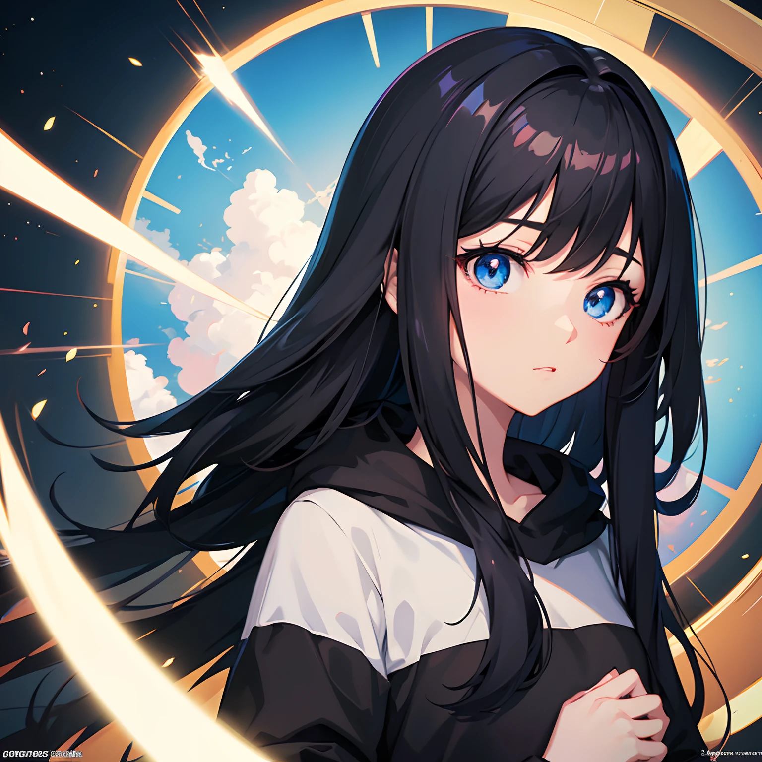 Anime girl with medium black hair and blue eyes in a large black sweatshirt, anime moe artstyle, Digital anime illustration, arte de anime digital detalhada, Artgerm extremamente detalhado, Anime Art Wallpaper 8K, arte de anime digital, estilo anime 4K, "Mulher de anime bonita, Anime Art Wallpaper 4K, Anime Art Wallpaper 4K, retrato bonito do anime,  anime bonita