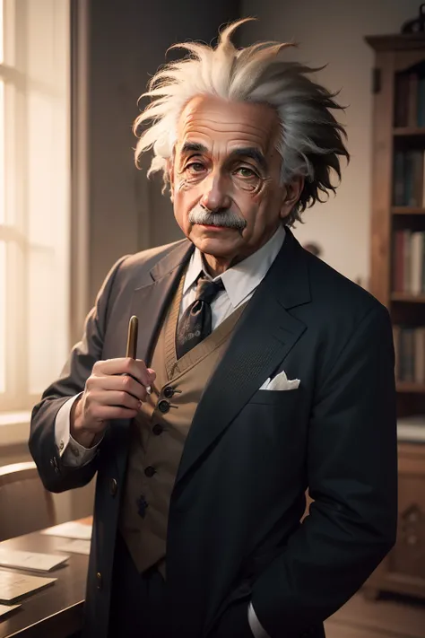 Albert Einstein estilo antigo com cortes fortes - SeaArt AI