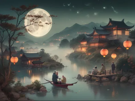 Moonlit landscape, Nostalgic memories, a old man, Dreamlike atmosphere, Aesthetic, The essence of poetry, Inspiration for poets,...