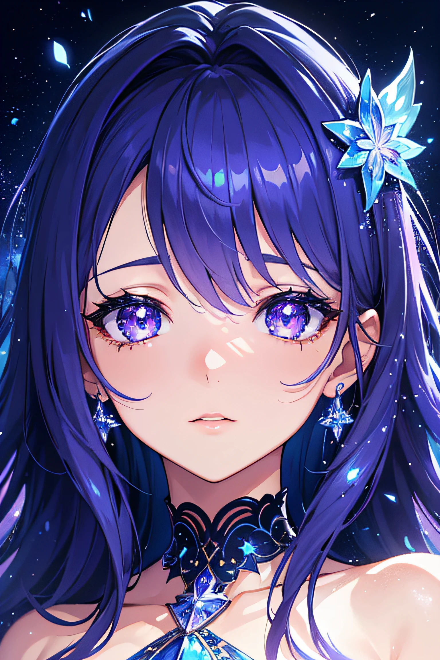 anime girl with blue hair and purple eyes