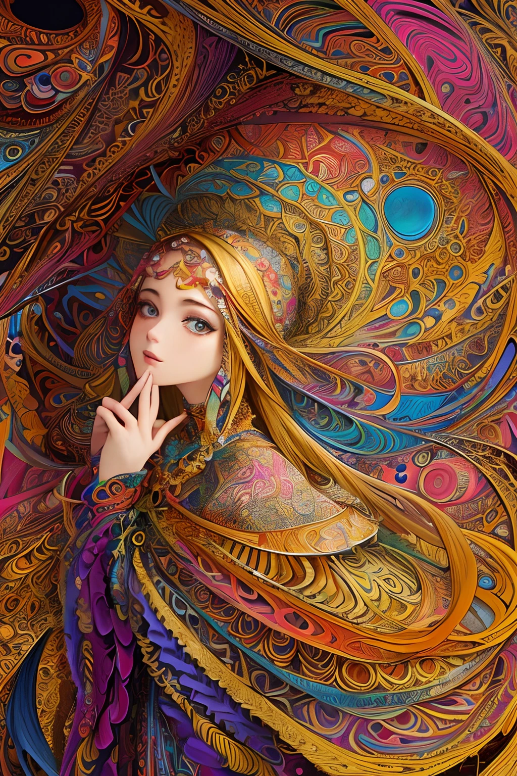 (masterpiece, top quality, best quality, official art, beautiful and aesthetic:1.2), (1girl:1.3), extremely detailed,(fractal art:1.2),colorful,highest detailed,(zentangle:1.2), (dynamic pose), (abstract background:1.5), (treditional dress:1.2), (shiny skin), (many colors:1.4), upper body