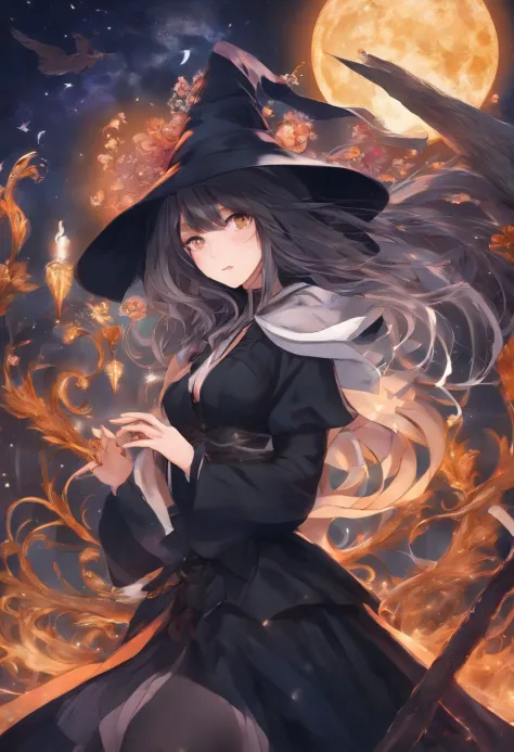 (best quality,4k,8k,highres,masterpiece:1.2),ultra-detailed,(realistic,photorealistic,photo-realistic:1.37),illustration,sexy witch,riding a motorcycle,moon in the background,beautiful detailed face,beautiful detailed eyes,pointed hat,flowing hair,dark and...