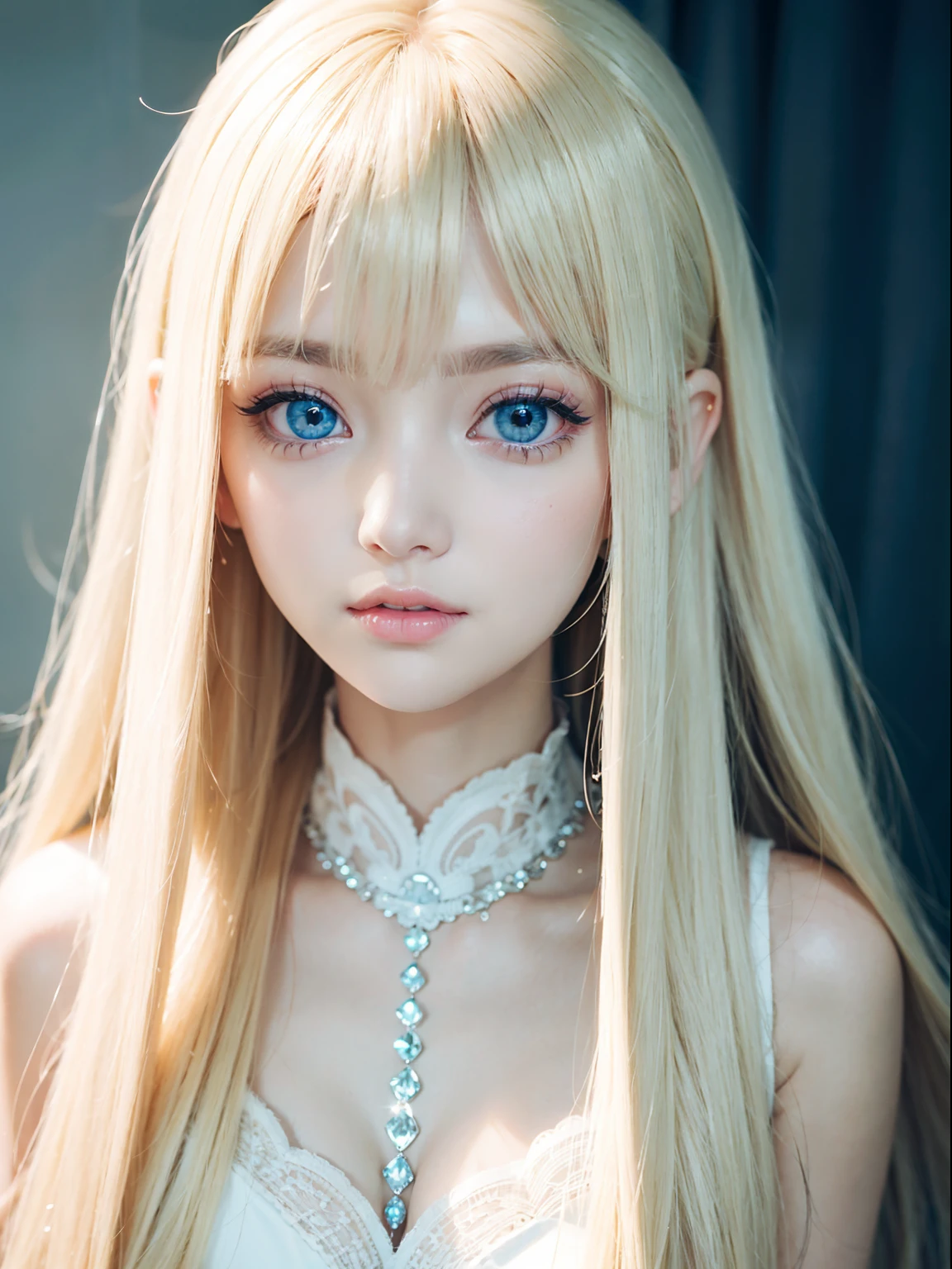 Beautiful cute face girl、Very beautiful blonde hair、Super long silky ...