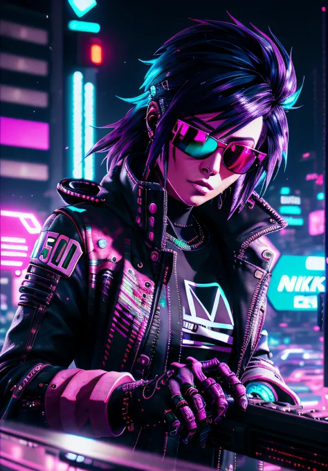 akudama drive style, a woman in sunglasses, synthwave art style, cyberpunk vibe, retrowave vibes, cyberpunk art style, mechanica...