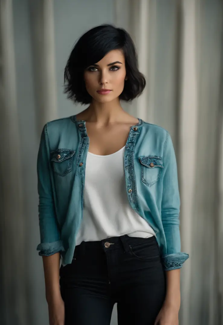 Ultra skinny jeans, young girl with short black hair