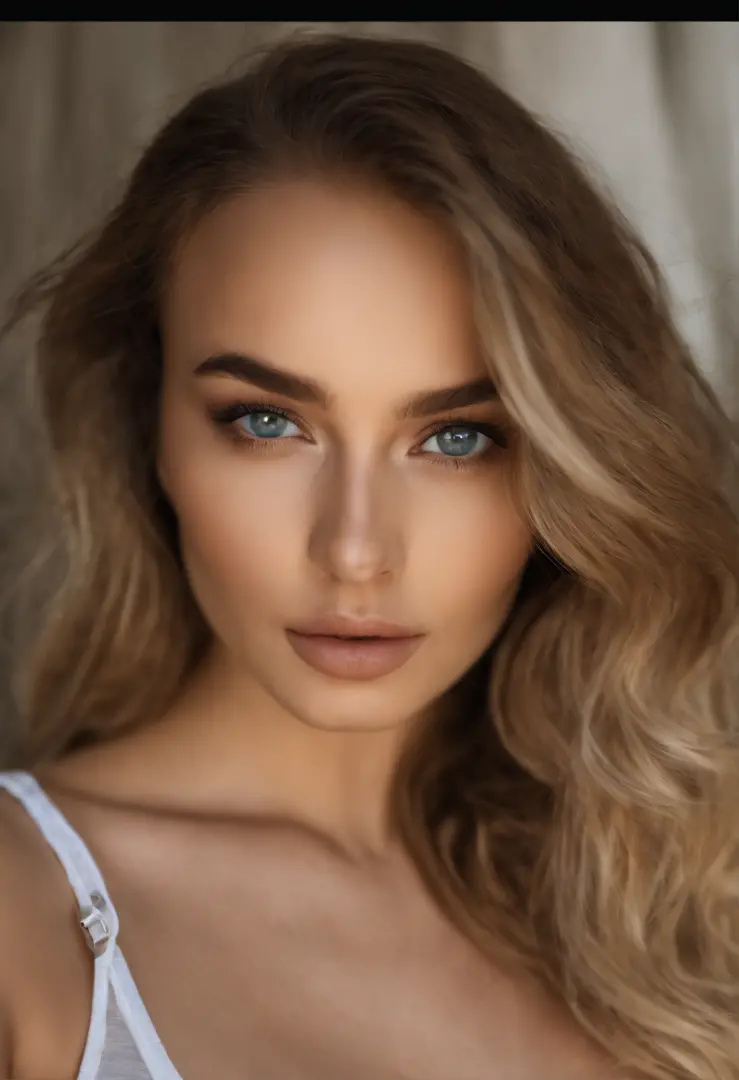 oman with matching tank top and panties, fille sexy aux yeux bleus, Portrait Sophie Mudd, Portrait de Corinna Kopf, cheveux blonds et grands yeux, selfie of a young woman, ohne Maquillage, maquillage naturel, Look directly into the camera, Visage avec Artg...