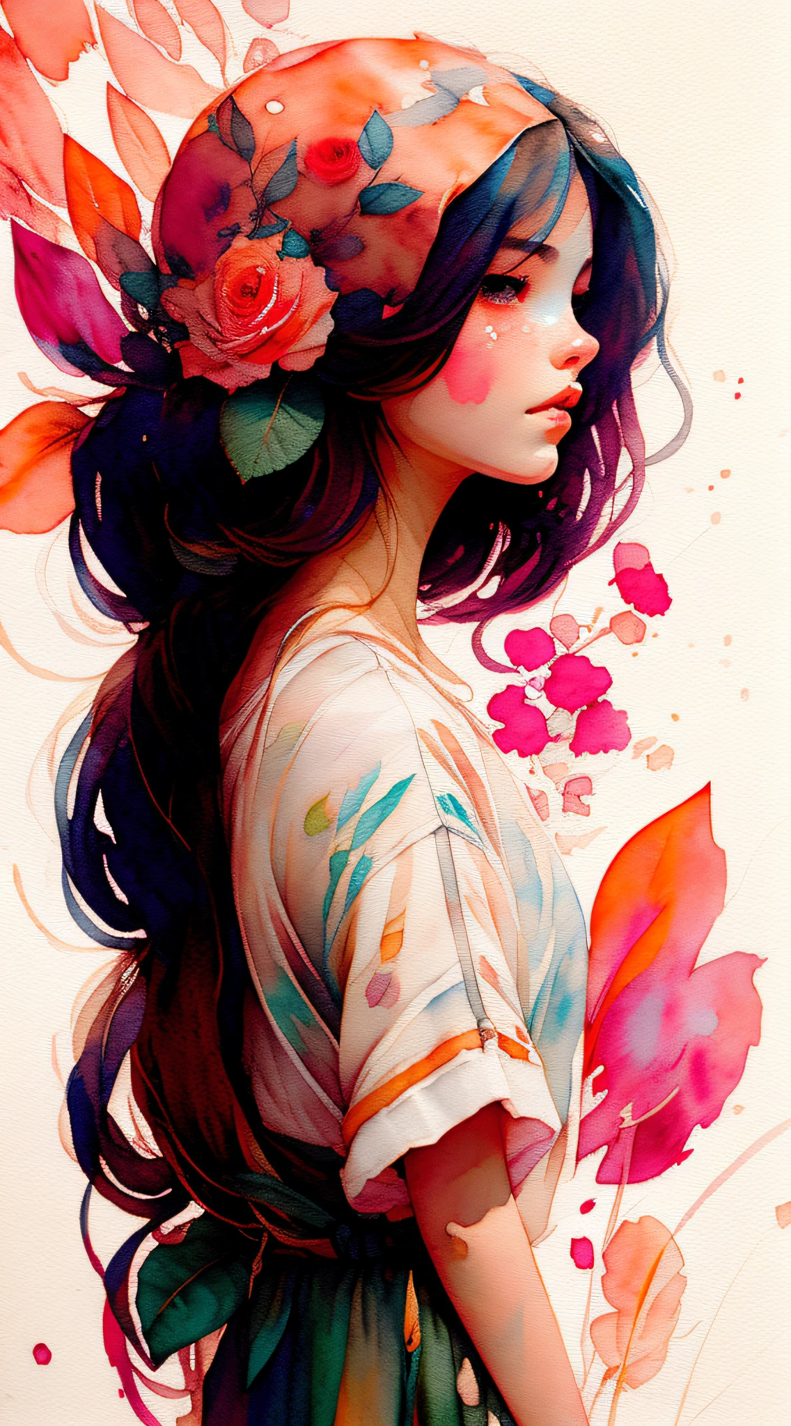 wtrcolor style, (rose) digital art, official art, blown by the wind, masterpiece, beautiful, ((watercolor)), paint splatter, intricate detail. Great detail, [dripping:0.7], Trending on Artstation, Rachel Walker