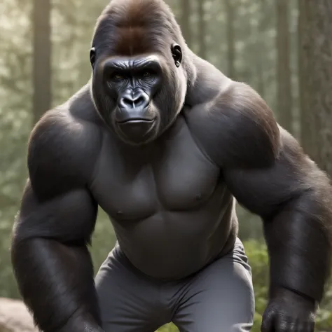 Gorilla,

anthropomorphic,

in a stylish grey tracksuit,

dark t-shirt,

trousers with pockets,

white trainers,

hands in pockets,

light colours, 

digital graphics, 

fantasy, 

unreal engine, 

blender art by artgerm, 

perfect composition, 

octane re...