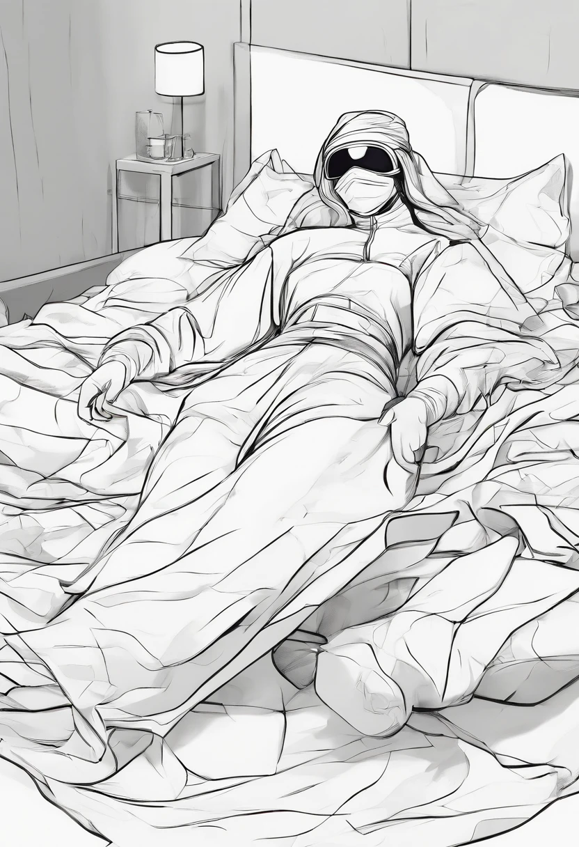 female wearing a ninja suit and a ninja mask eyes closed lying on