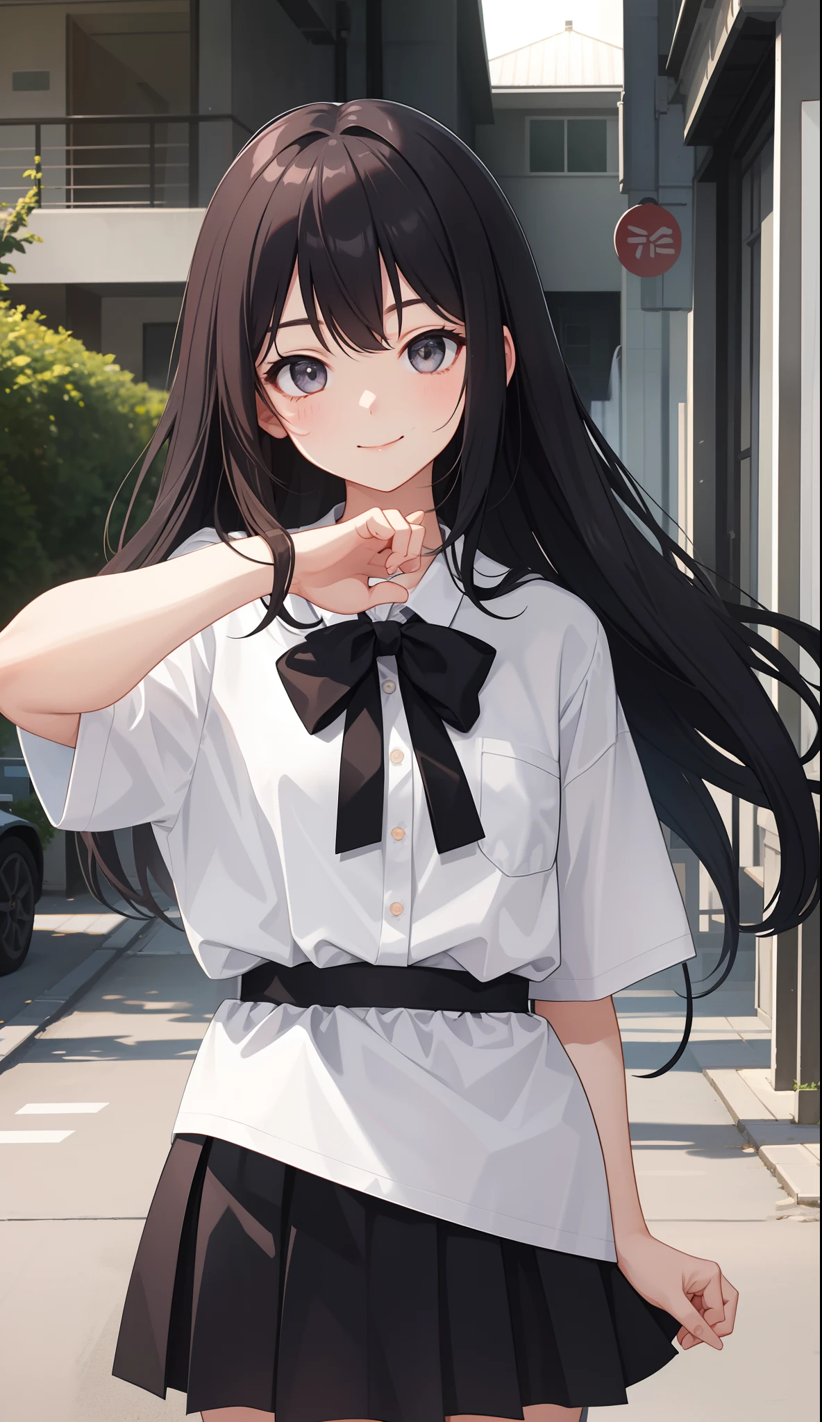 Anime girl in a school uniform posing for a picture - SeaArt AI