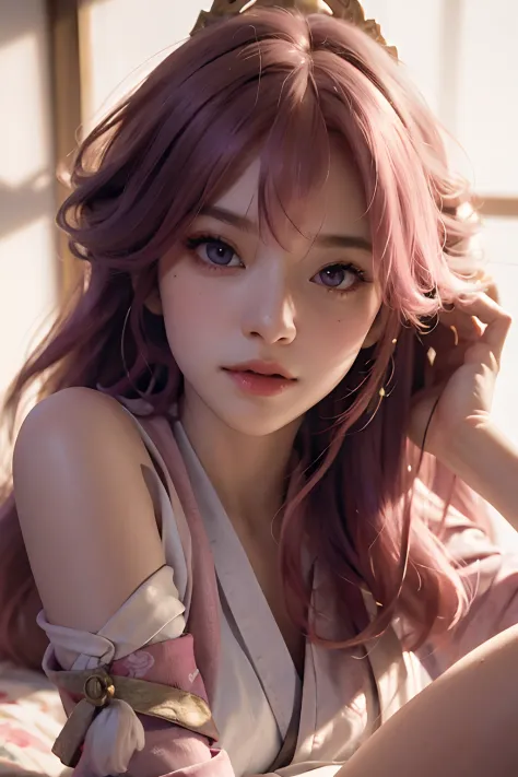 (RAW photo, best quality), (realistic, photo-realistic:1.3),pink hair,best quality,highly detailed,masterpiece,ultra-detailed,illustration,1girl,upper_body,dynamic angle,world masterpiece theater,messy_long_hair,best quality,extremely detailed CG unity 8k ...