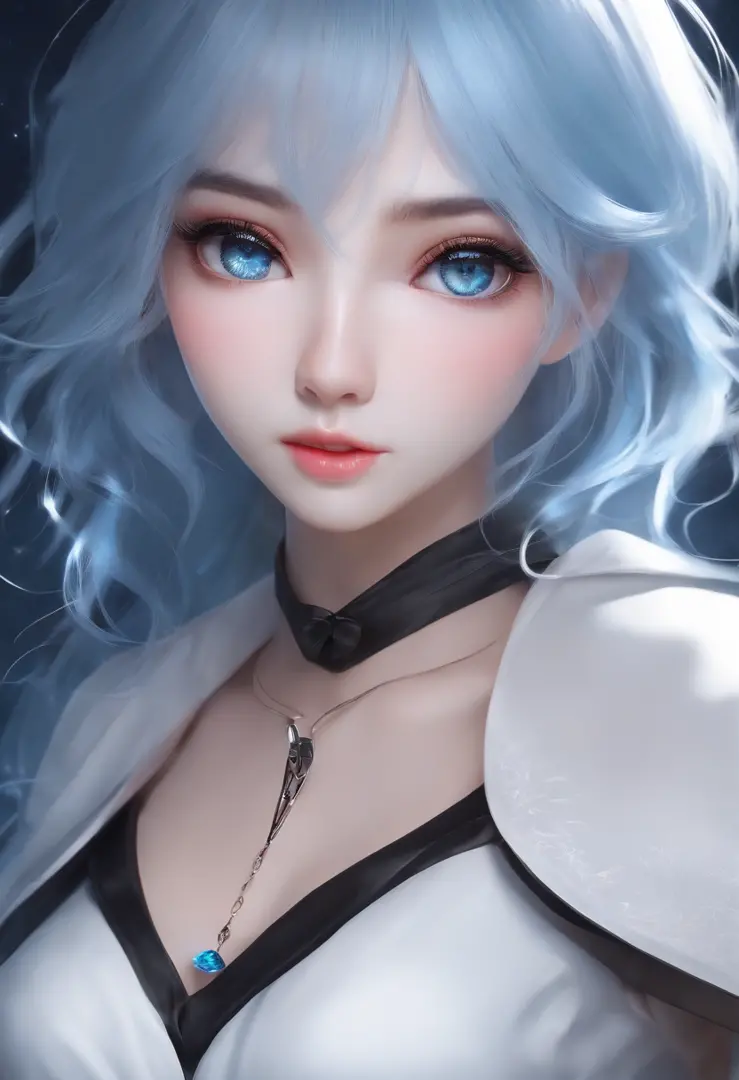 ((Masterpiece)), (Best quality), (Detailed), (1girll), (Internal data flow) Light blue gradient hair, light blue glowing eyes, Straight hair, Wearing a modern white shirt and black dress, Data particle override, nakeness