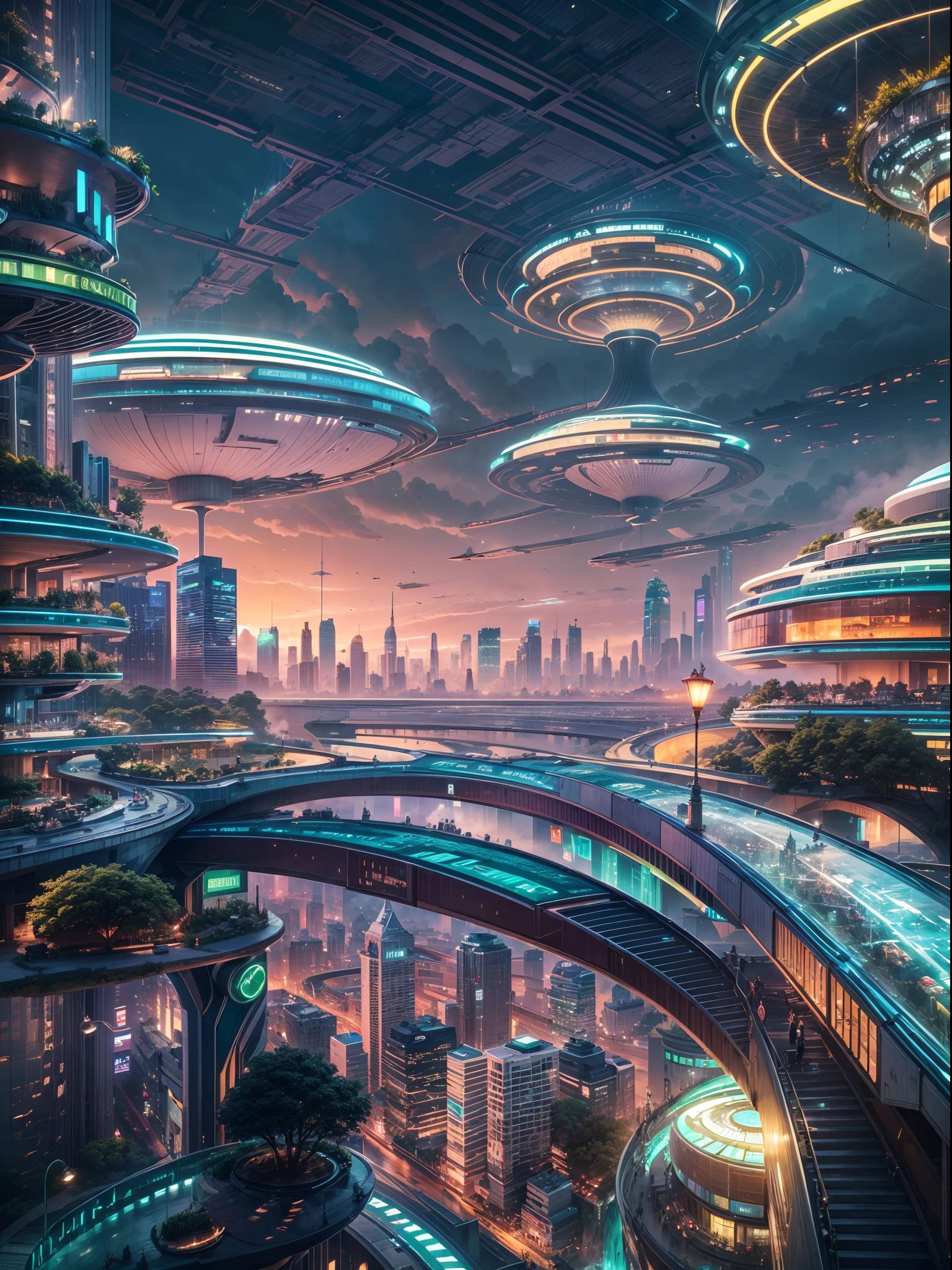 (最好的质量,4k,8千,高分辨率,杰作:1.2),极其详细,(实际的,photo实际的,photo-实际的:1.37),未来派漂浮城市,未来科技,巨型高科技平板平台上的城市,飞艇,漂浮在空中,未来城市,small 飞艇 around,高科技半球形平台,彩灯,先进的架构,现代建筑,摩天大楼,到达云层,令人惊叹的景色,城市景观,令人印象深刻的设计,与自然无缝融合,充满活力的氛围,未来交通系统,悬浮车辆,透明路径,郁郁葱葱的绿色植物,空中花园,瀑布,壮丽的天际线,水面上的倒影,波光粼粼的河流,建筑创新,futuristic 摩天大楼,透明圆顶,形状奇特的建筑物,高架人行道,令人印象深刻的天际线,发光的灯光,未来科技,简约设计,风景名胜,全景,直冲云霄的塔,鲜艳的色彩,史诗般的日出,史诗般的日落,绚丽的灯光,神奇的氛围,未来之城,城市乌托邦,奢华的生活方式,创新能源,可持续发展,智慧城市技术,先进的基础设施,宁静的气氛,自然与科技和谐共存,令人惊叹的城市景观,前所未有的城市规划,建筑与自然的无缝连接,高科技大都市,尖端工程奇迹,未来城市生活,富有远见的建筑理念,节能建筑,与环境和谐相处,漂浮在云层之上的城市,乌托邦梦想变成现实,无限可能,发达的交通网络,绿色能源整合,创新材料,令人印象深刻的全息显示,先进的通信系统,令人惊叹的鸟瞰图,宁静祥和的环境,现代主义美学,空灵之美