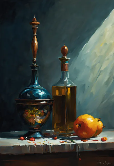a painting of modern still life painting by Pierre Joubert, cgsociety, fantasy art, hard knife stroke oil painting