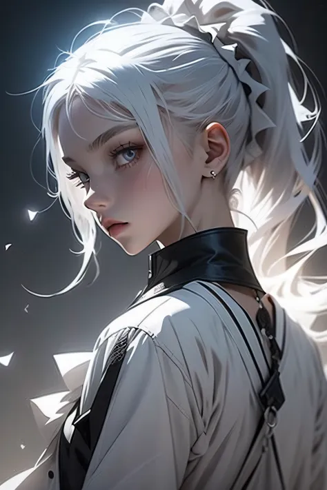 white moonlight single ponytail good kids white hair red eyes two-dimensional school top quality　masterpiece ripe point