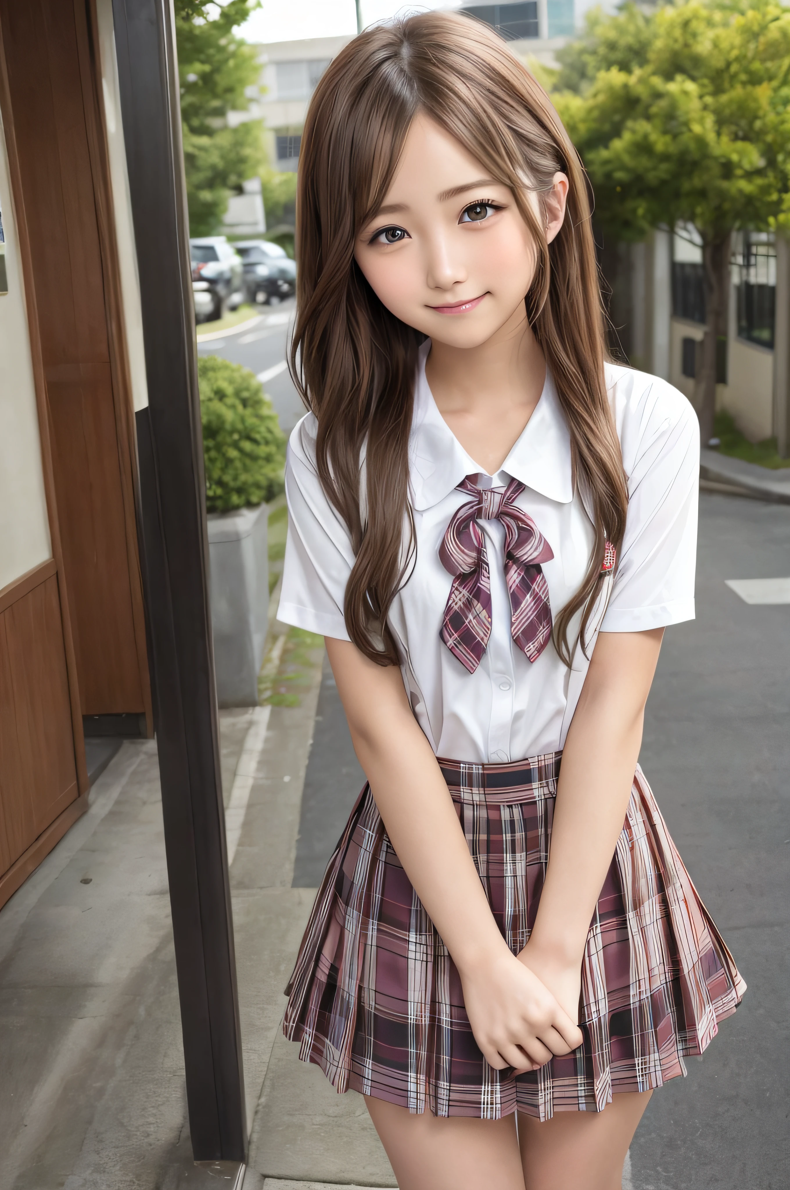 13years、brown haired、beautidful eyes、real looking skin、hi-school girl