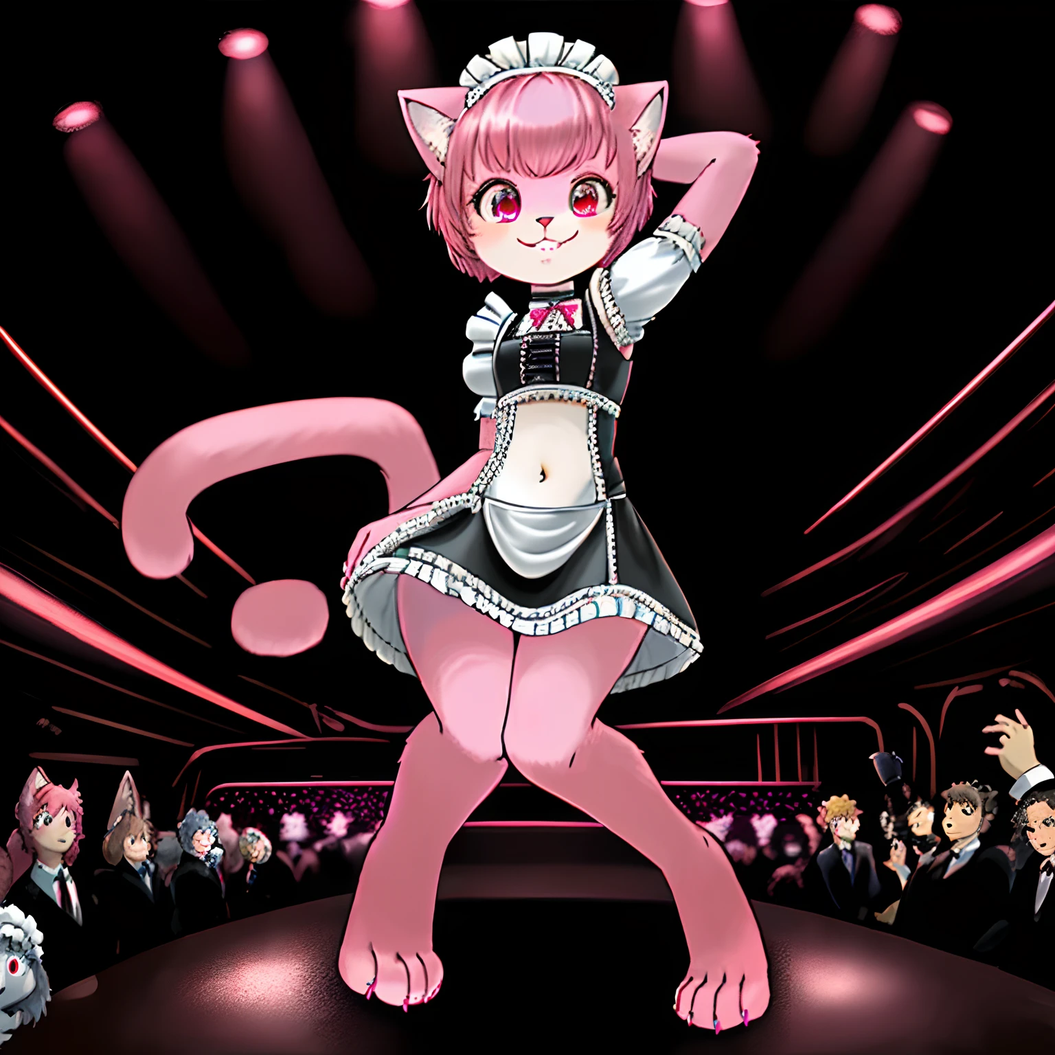 Anime character of a cat in a maid outfit dancing on stage - SeaArt AI