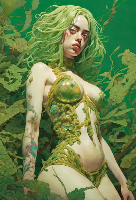 artwork by Katsuya Terada, mid center composition
8K, HD, intricate detailed masterpiece, ++Billie Eilish in a sexy bralles top,...