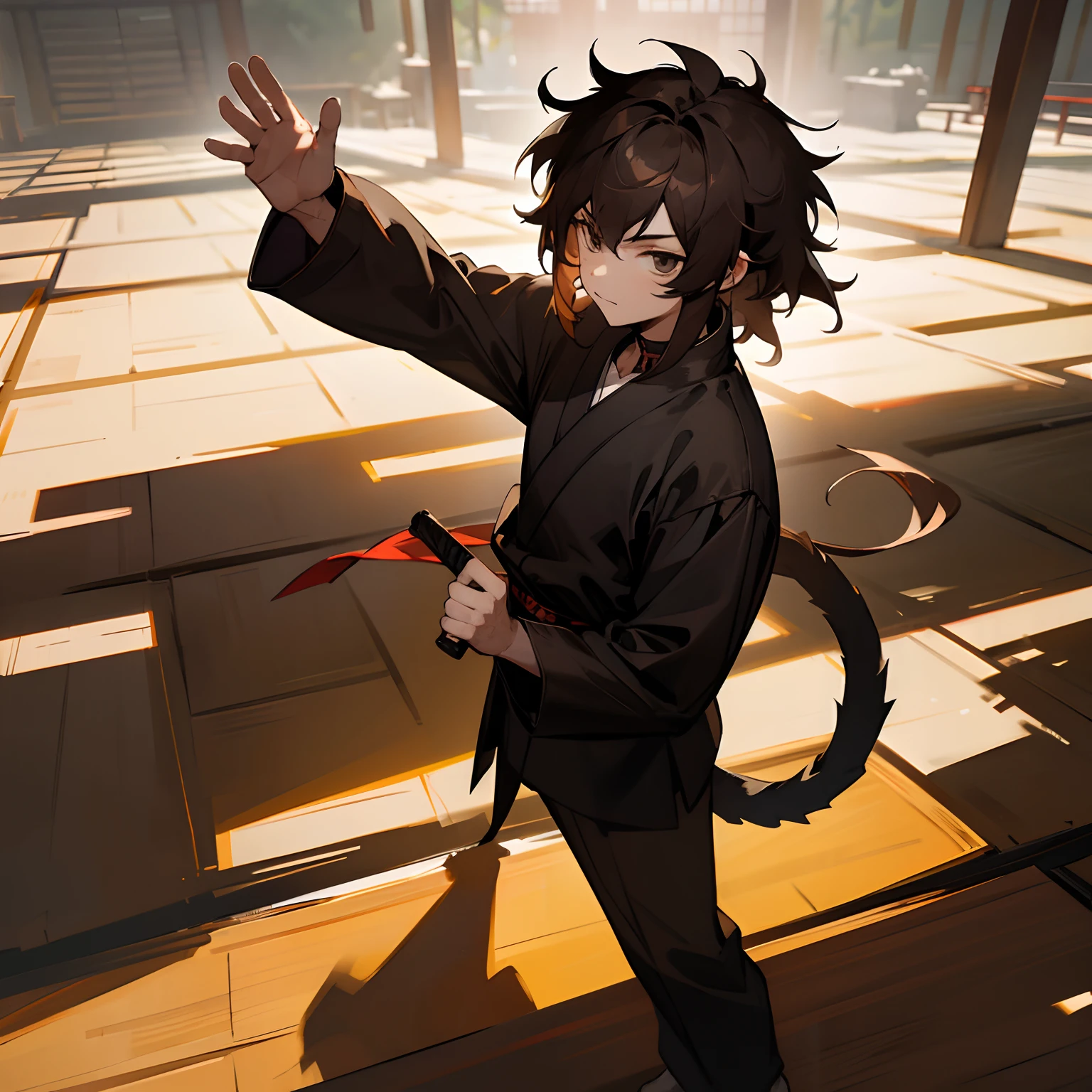 Anime character with black hair and a black cat tail - SeaArt AI